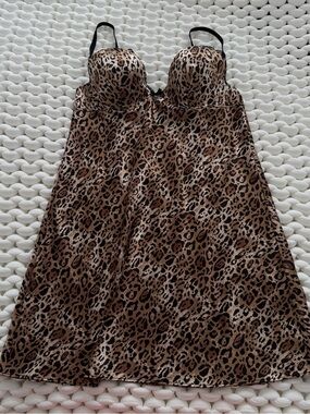 Victoria's Secret Leopard Satin Chemise in Brown and Black